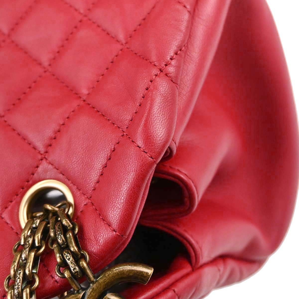 Chanel Just Mademoiselle Quilted Lambskin Red Leather Handbag (Pre-Owned)