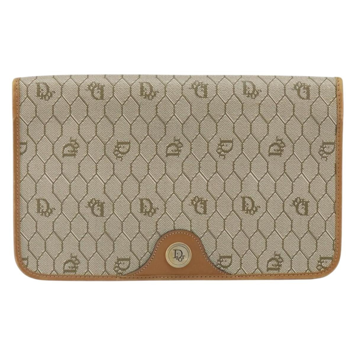 Christian Dior Vintage Honeycomb Clutch Canvas Beige Canvas Clutche & Pouche Bag (Pre-Owned)