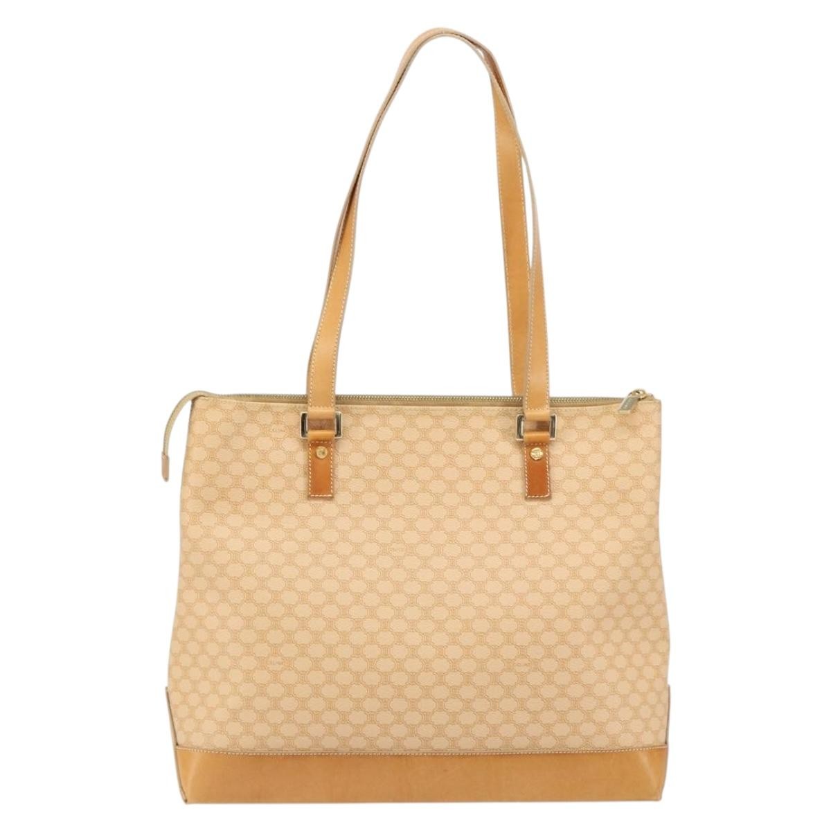 Celine Vintage Macadam Canvas And Leather Beige Canvas Tote Bag Bag (Pre-Owned)