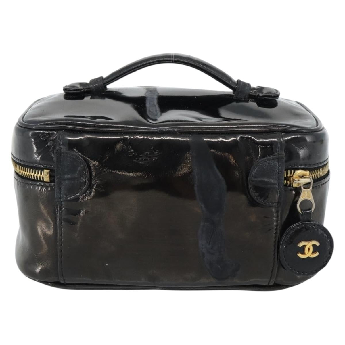 Fendi Vintage Cosmetic Case Pequin Canvas Black Patent_Leather Clutche & Pouche Bag (Pre-Owned)