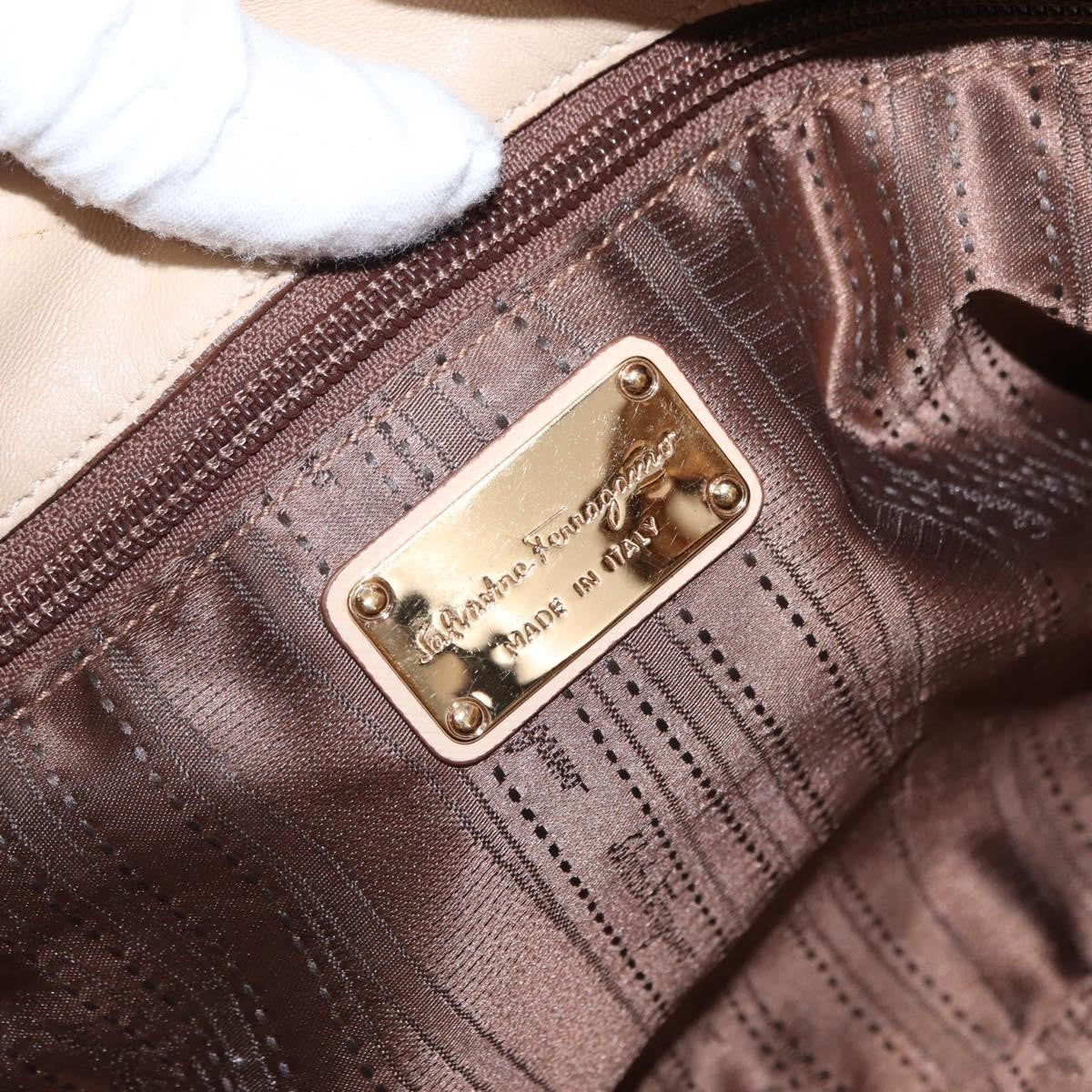 Salvatore Ferragamo Betulla Chain Leather Beige Leather Tote Bag Bag (Pre-Owned)