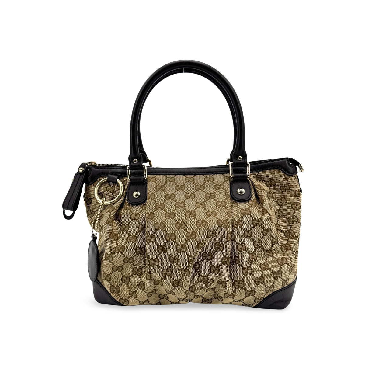 Gucci Sukey Top Handle Satchel Gg Canvas With Leather Brown Canvas Handbag (Pre-Owned)