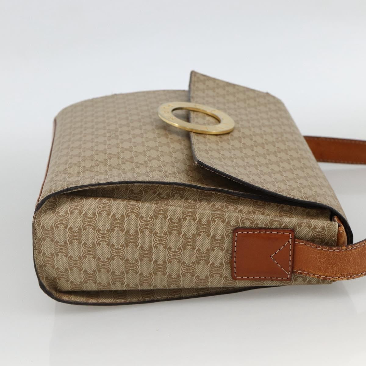Celine Vintage Macadam Circle Logo Canvas And Leather Beige Canvas Shoulder Bag Bag (Pre-Owned)