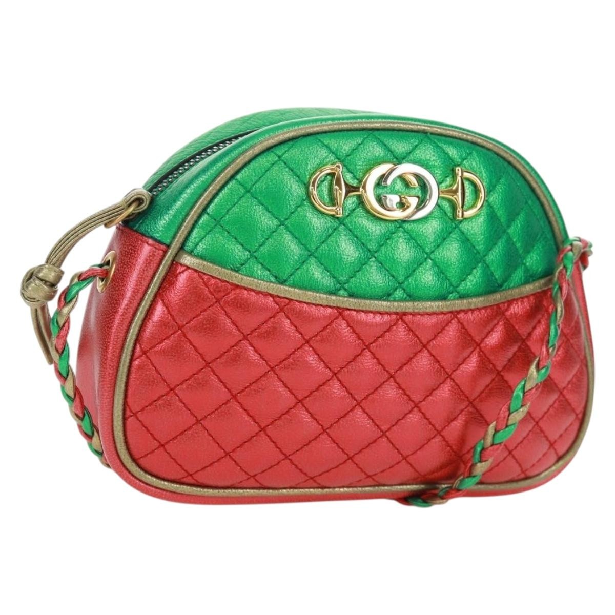 Gucci Trapuntata Camera Quilted Laminated Leather Red Leather Shoulder Bag Bag (Pre-Owned)