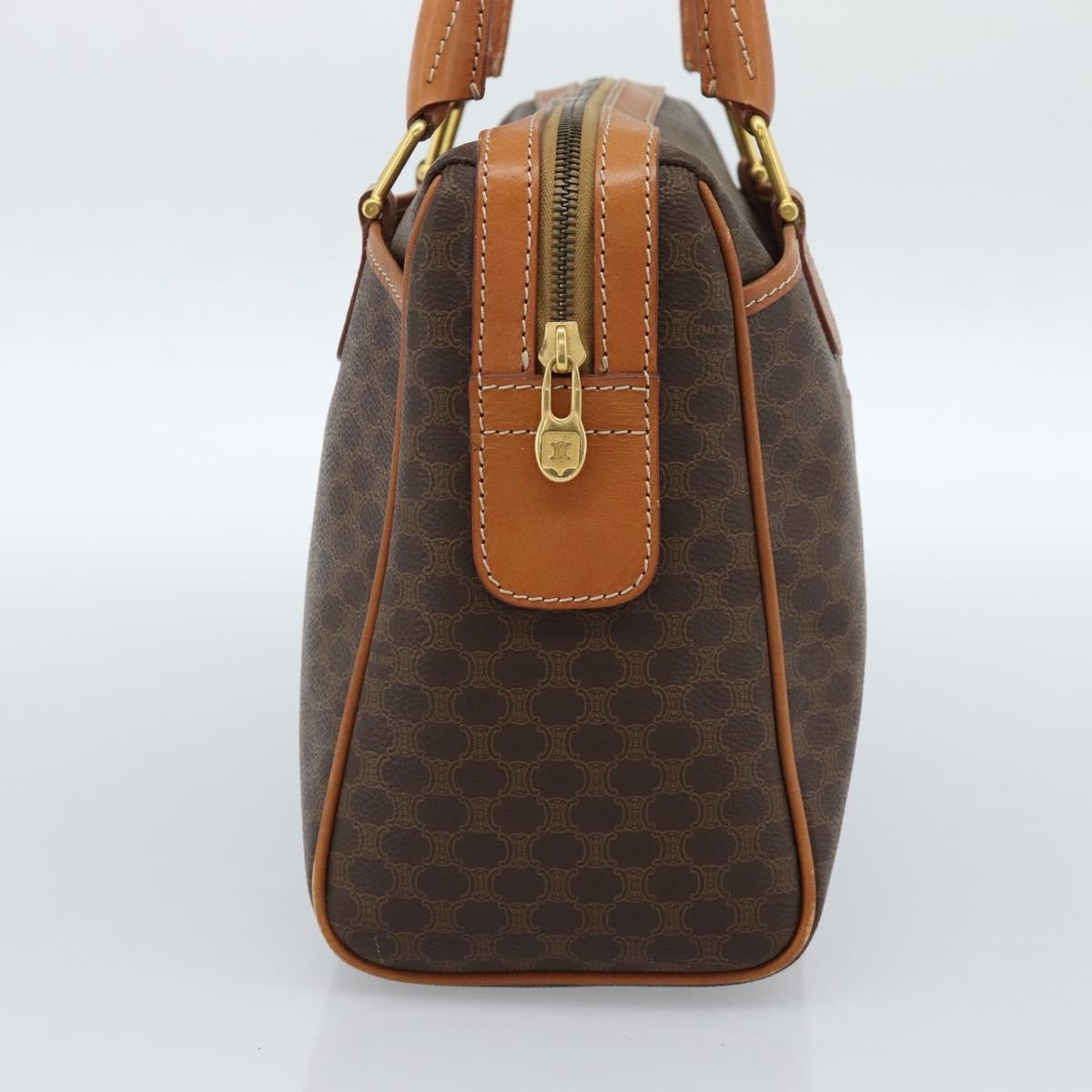 Celine Vintage Macadam Boston Canvas Brown Canvas Handbag (Pre-Owned)