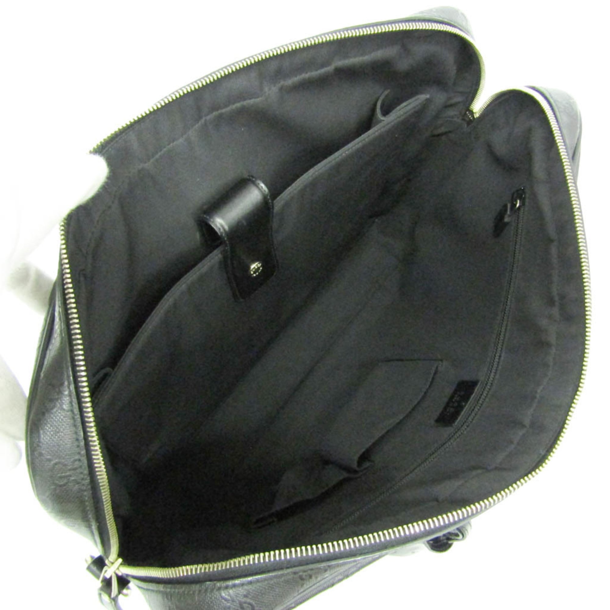 Gucci Convertible Briefcase Guccissima Leather Black Leather Briefcase Bag (Pre-Owned)