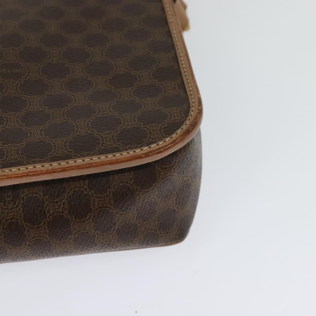 Celine Vintage Macadam Circle Logo Canvas And Leather Brown Canvas Shoulder Bag Bag (Pre-Owned)