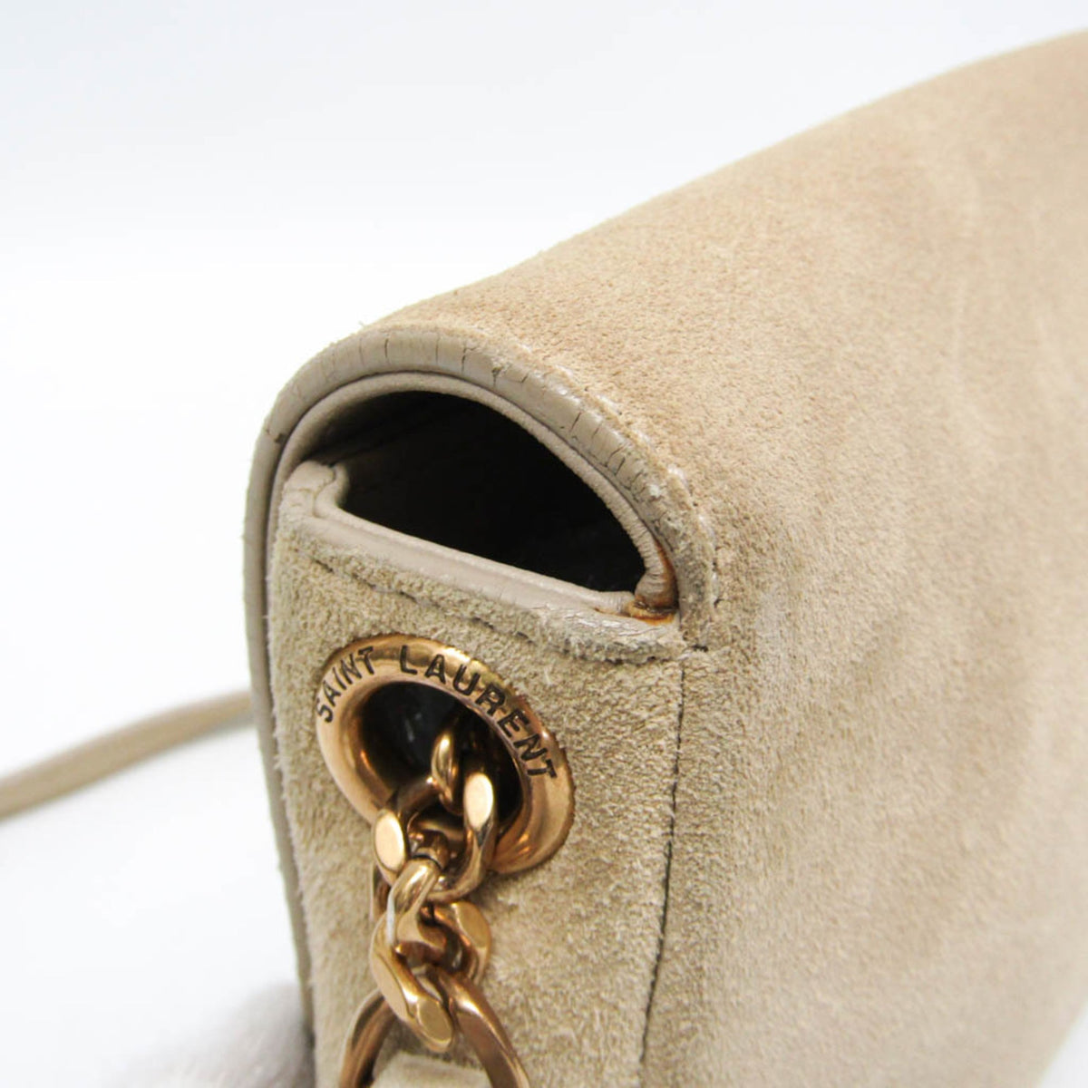 Saint Laurent Classic Monogram Tassel Clutch Suede Beige Suede Clutche & Pouche Bag (Pre-Owned)