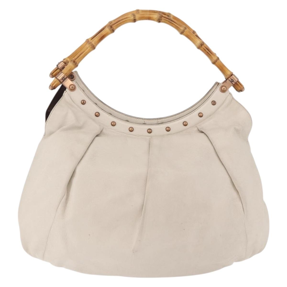 Gucci Vintage Bamboo Shoulder Leather Beige Leather Handbag (Pre-Owned)