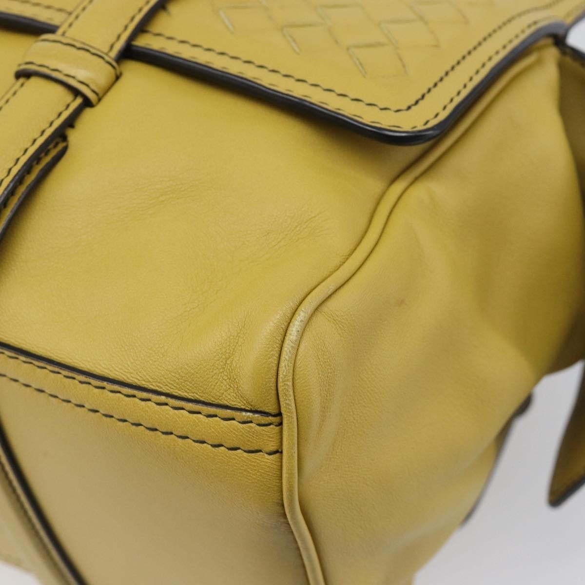 Bottega Veneta Monaco Nappa Leather With Intrecciato Detail Yellow Leather Handbag (Pre-Owned)