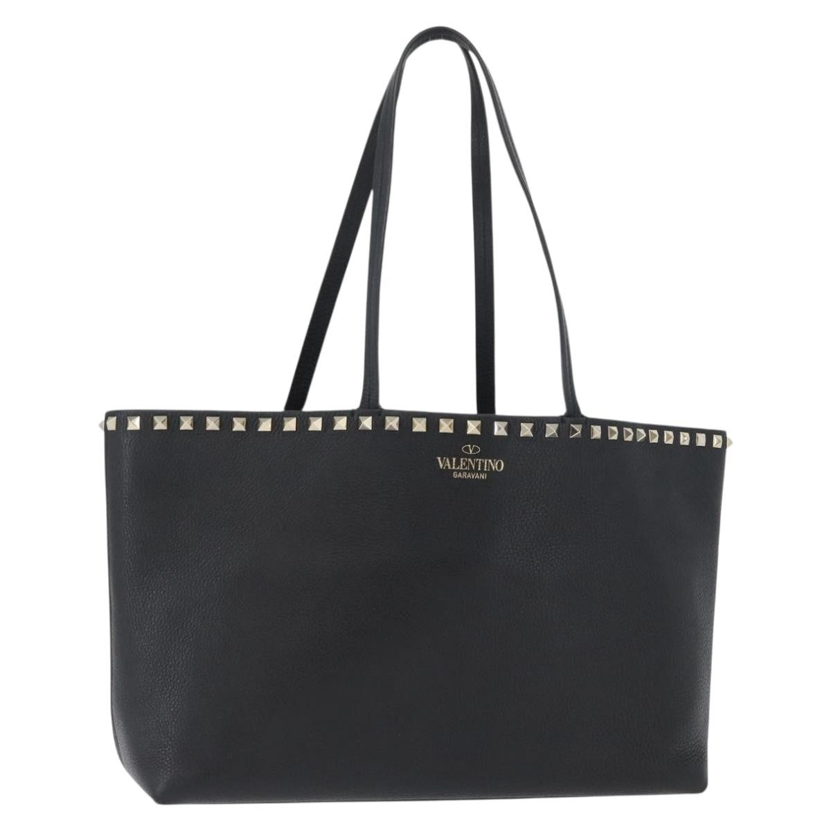 Valentino Garavani Rockstud Shopping Tote Leather Black Leather Tote Bag Bag (Pre-Owned)