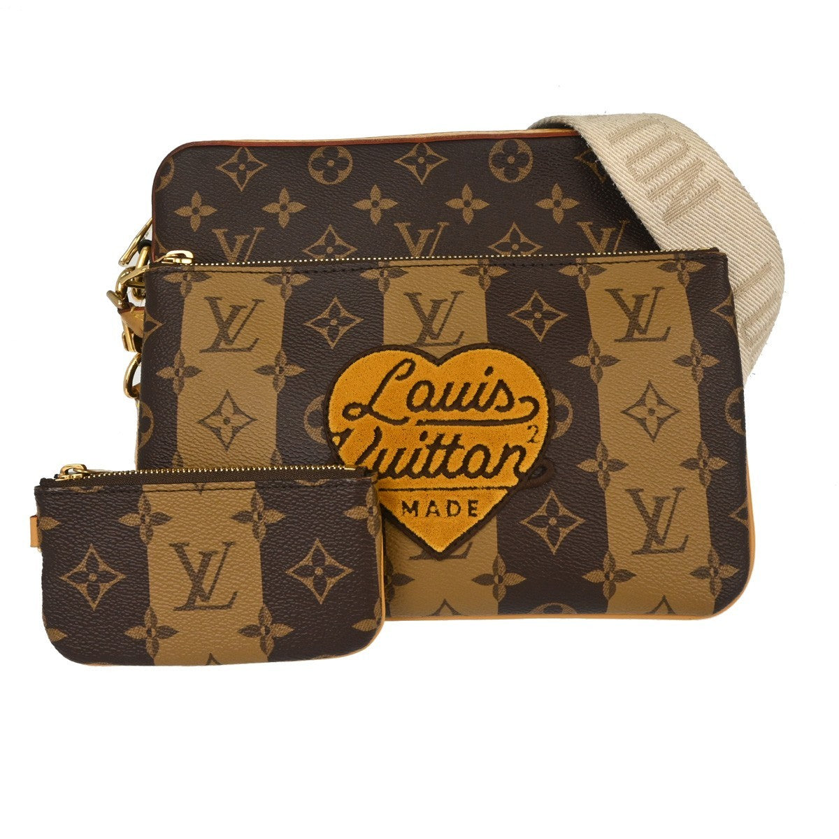 Louis Vuitton Nigo Trio Messenger Limited Edition Stripes Monogram Canvas Brown Canvas Shoulder Bag Bag (Pre-Owned)