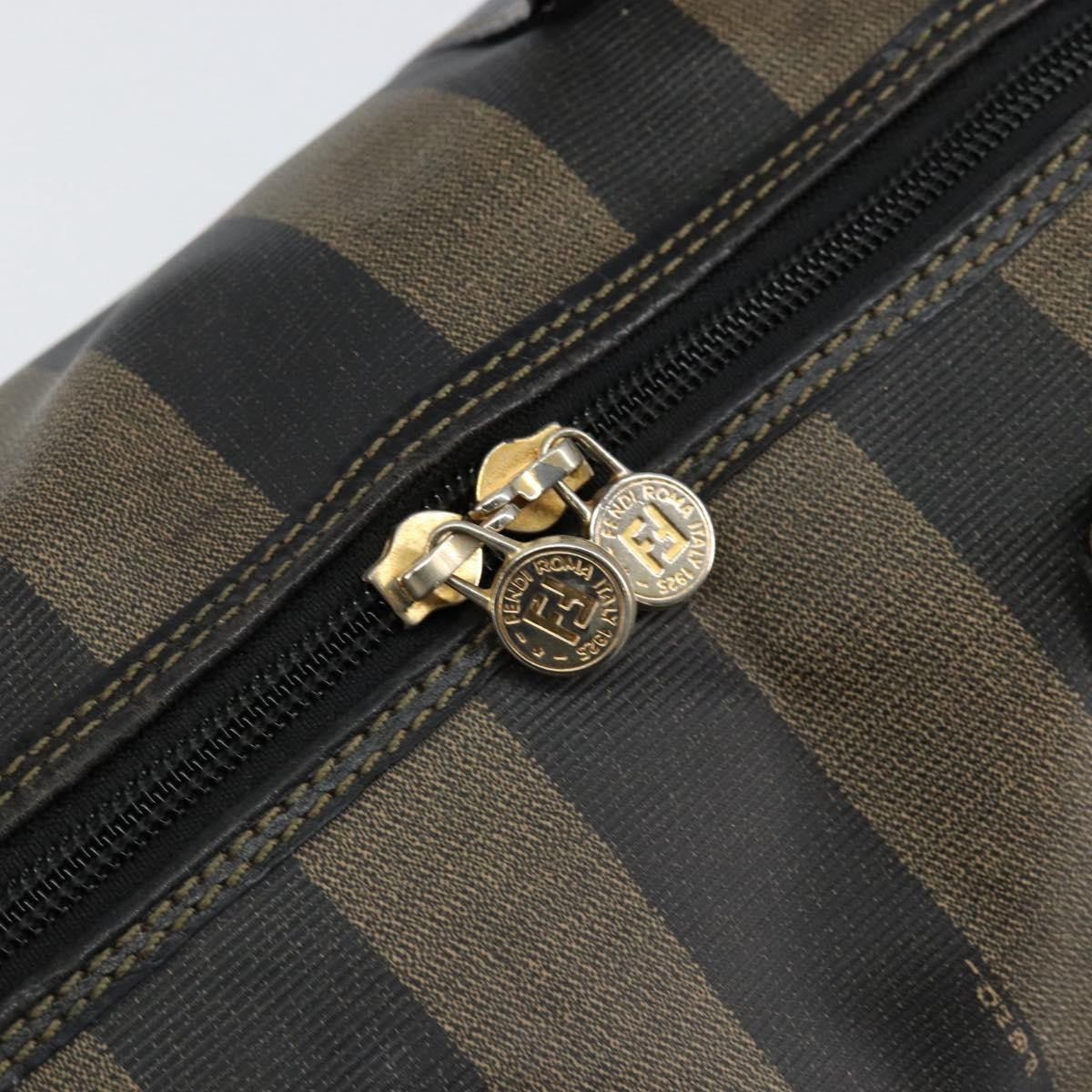 Fendi Vintage Pequin Boston Coated Canvas Brown Canvas Handbag (Pre-Owned)