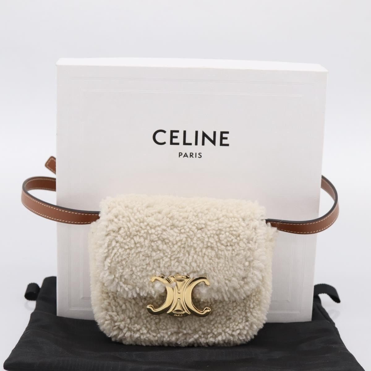 Celine Triomphe Shoulder Shearling Beige Wool Handbag (Pre-Owned)