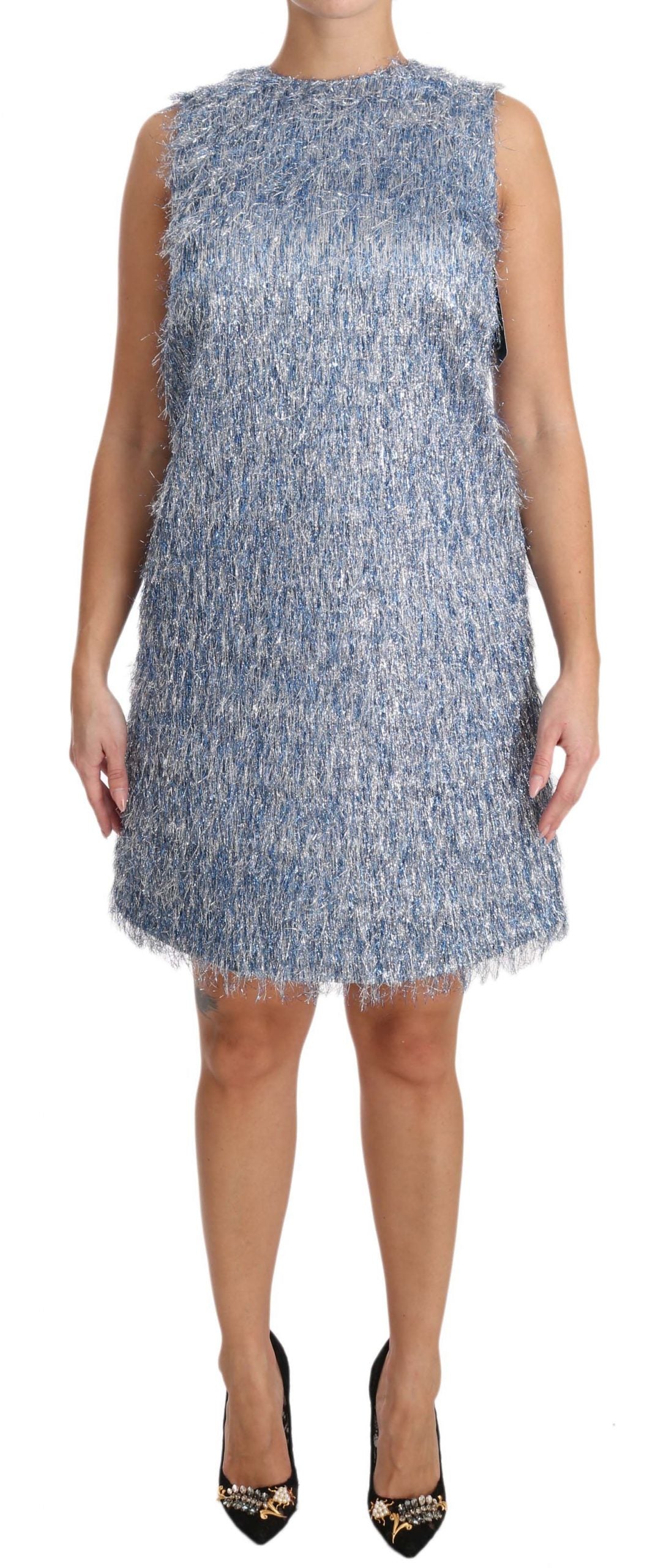 Dolce & Gabbana Light Blue Fringe Shift Gown Women's Dress
