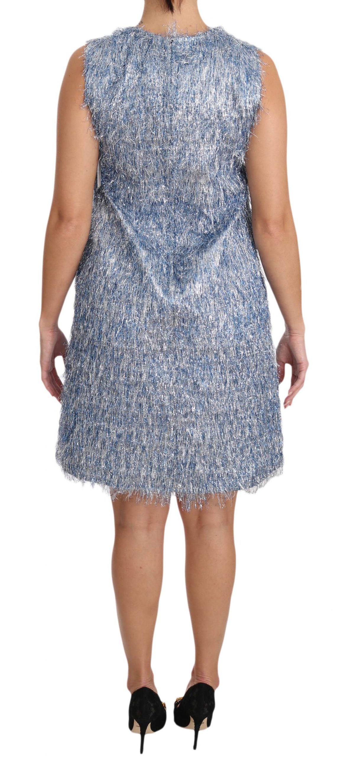Dolce & Gabbana Light Blue Fringe Shift Gown Women's Dress
