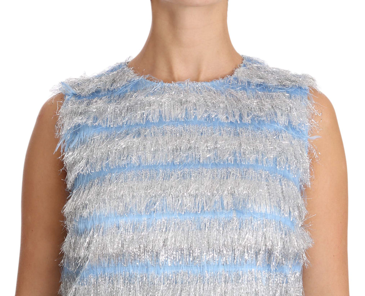 Dolce & Gabbana Light Blue Silver Shift Gown Women's Dress