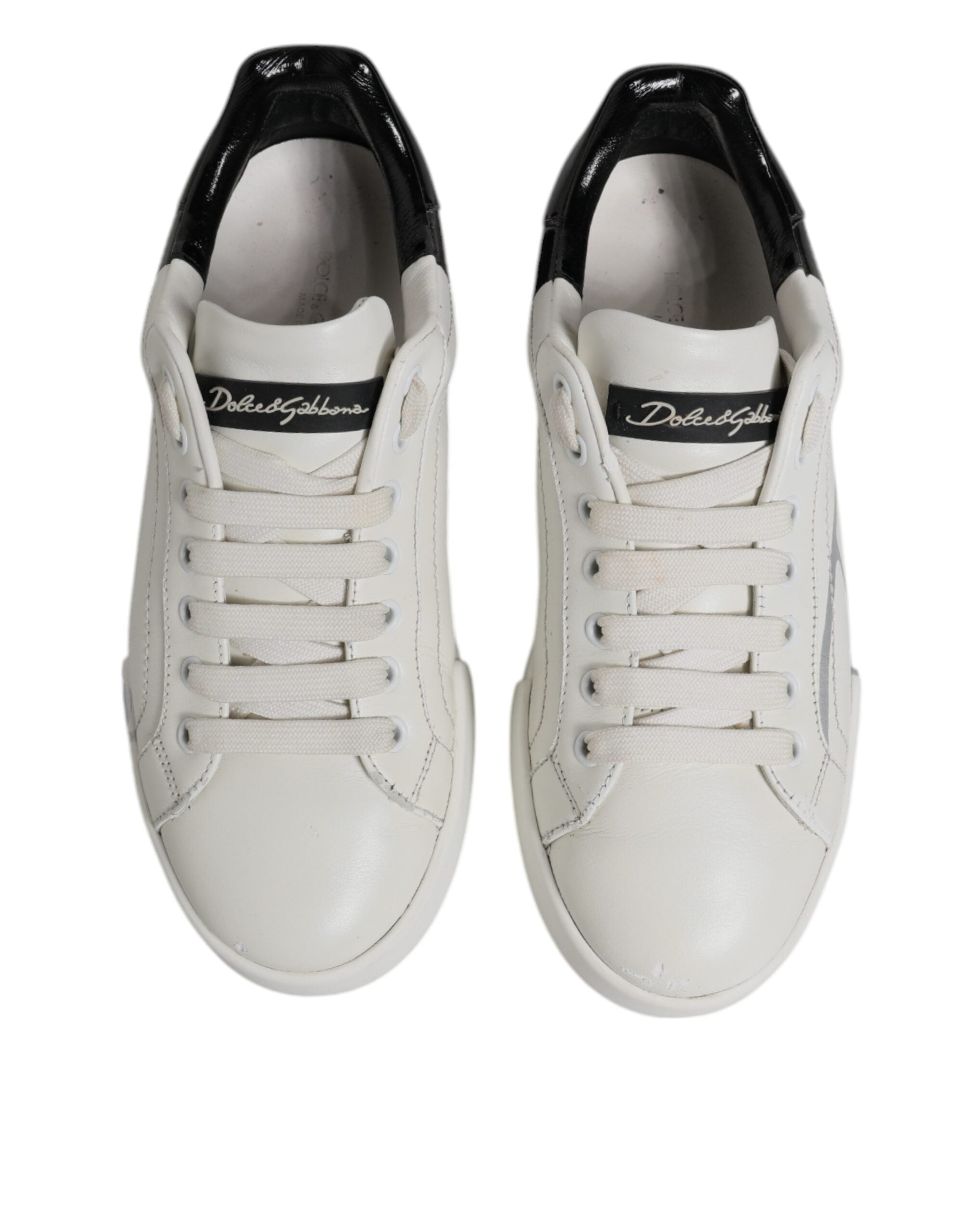 Dolce & Gabbana White Black Logo Portofino Men Sneaker Men's Shoes (Pre-Owned)