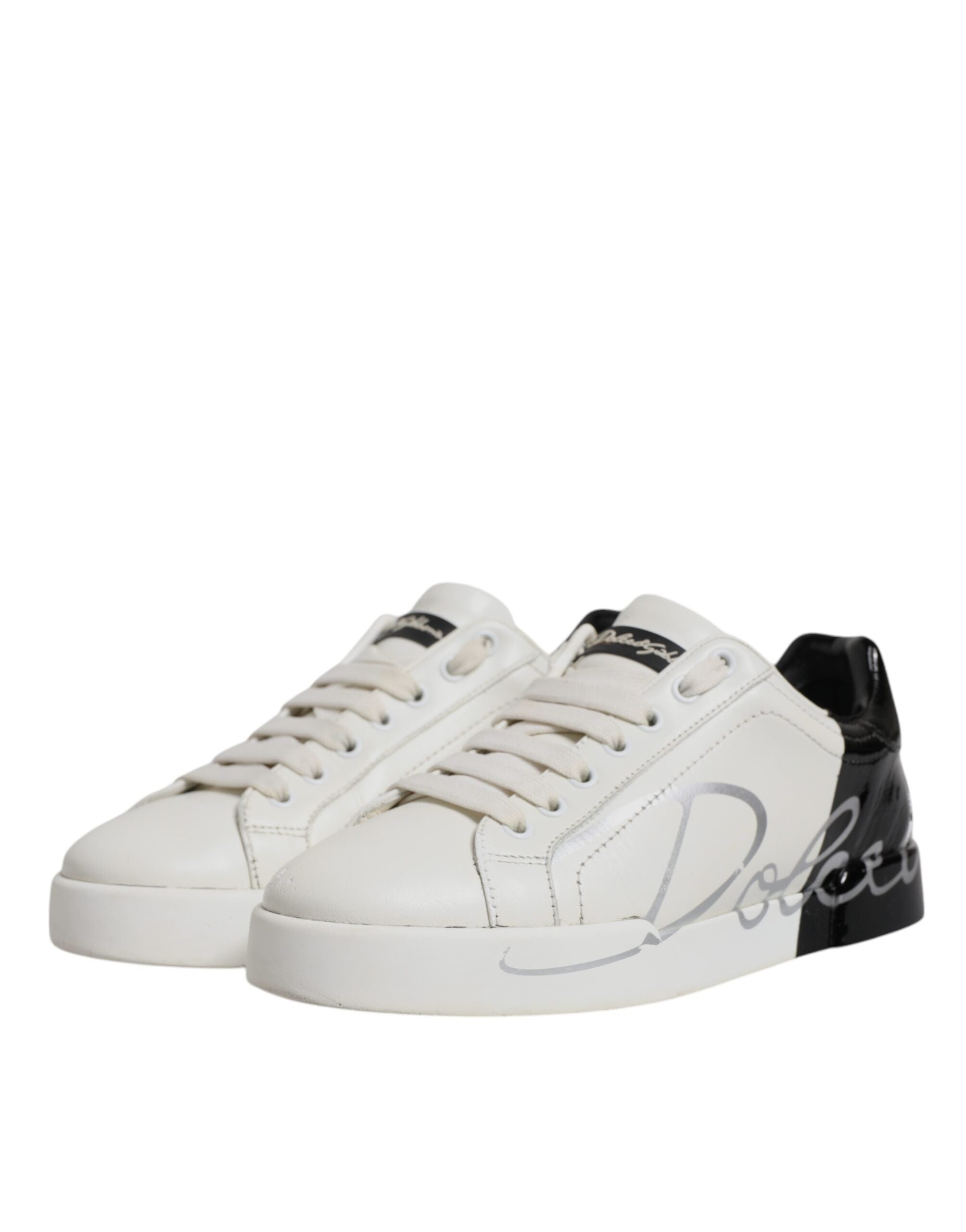 Dolce & Gabbana White Black Logo Portofino Men Sneaker Men's Shoes (Pre-Owned)