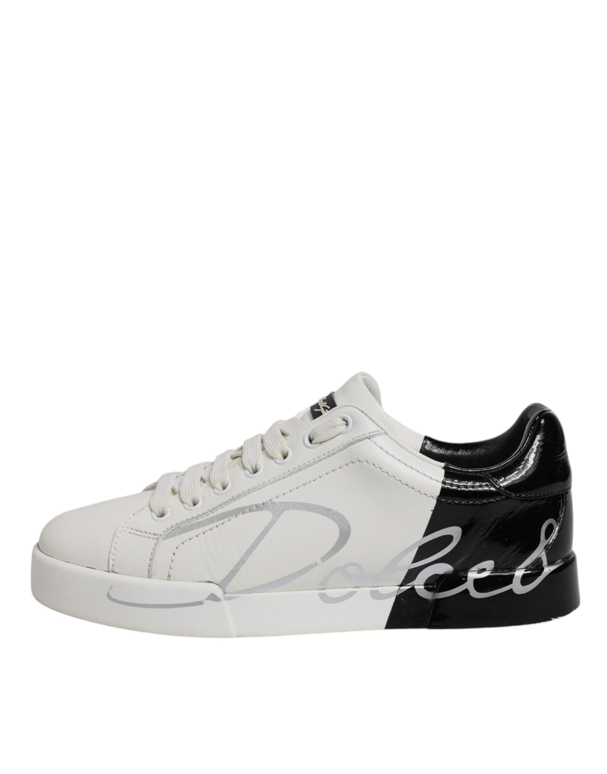 Dolce & Gabbana White Black Logo Portofino Men Sneaker Men's Shoes