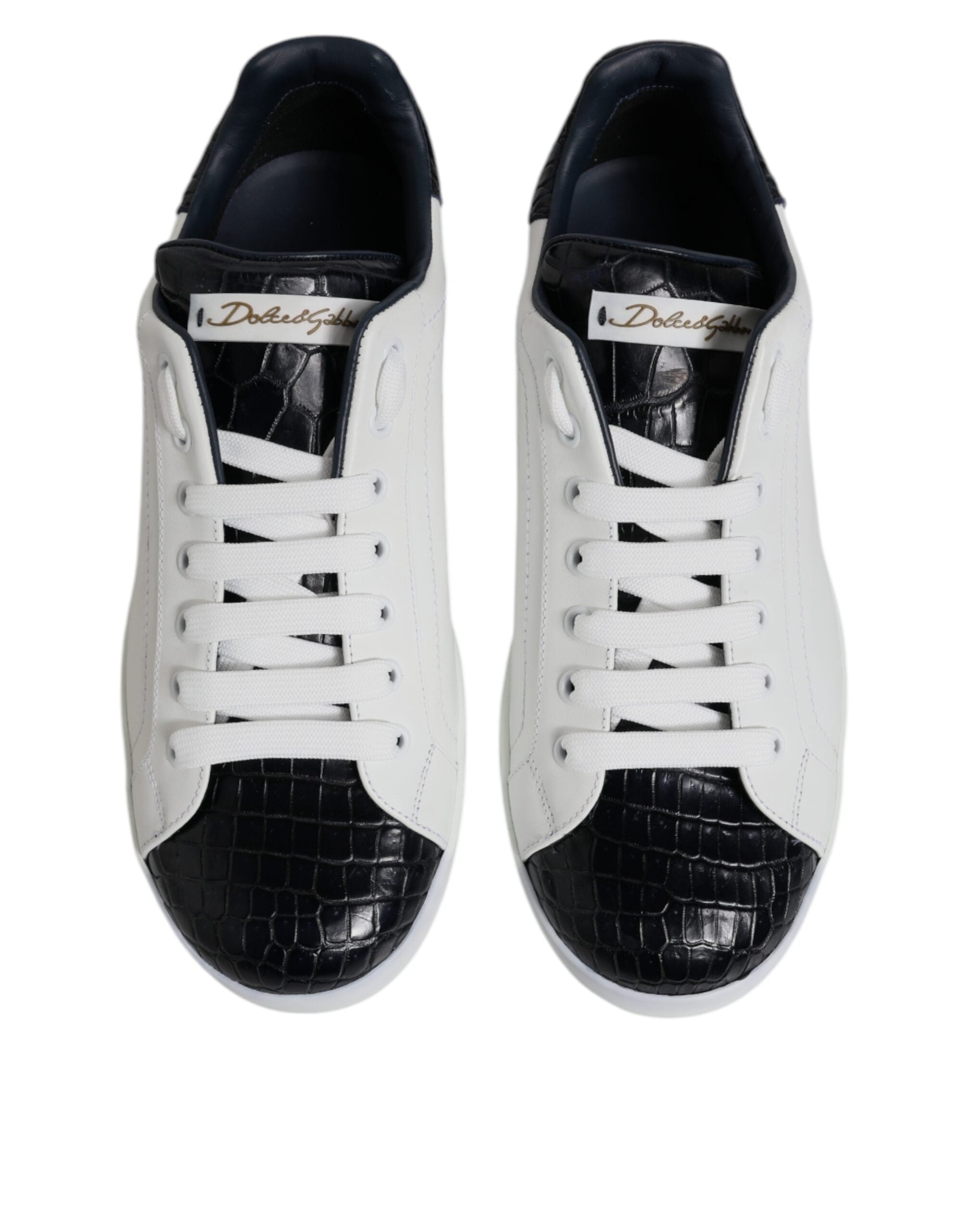 Dolce & Gabbana White Black Leather Portofino Sneaker Men's Shoes (Pre-Owned)