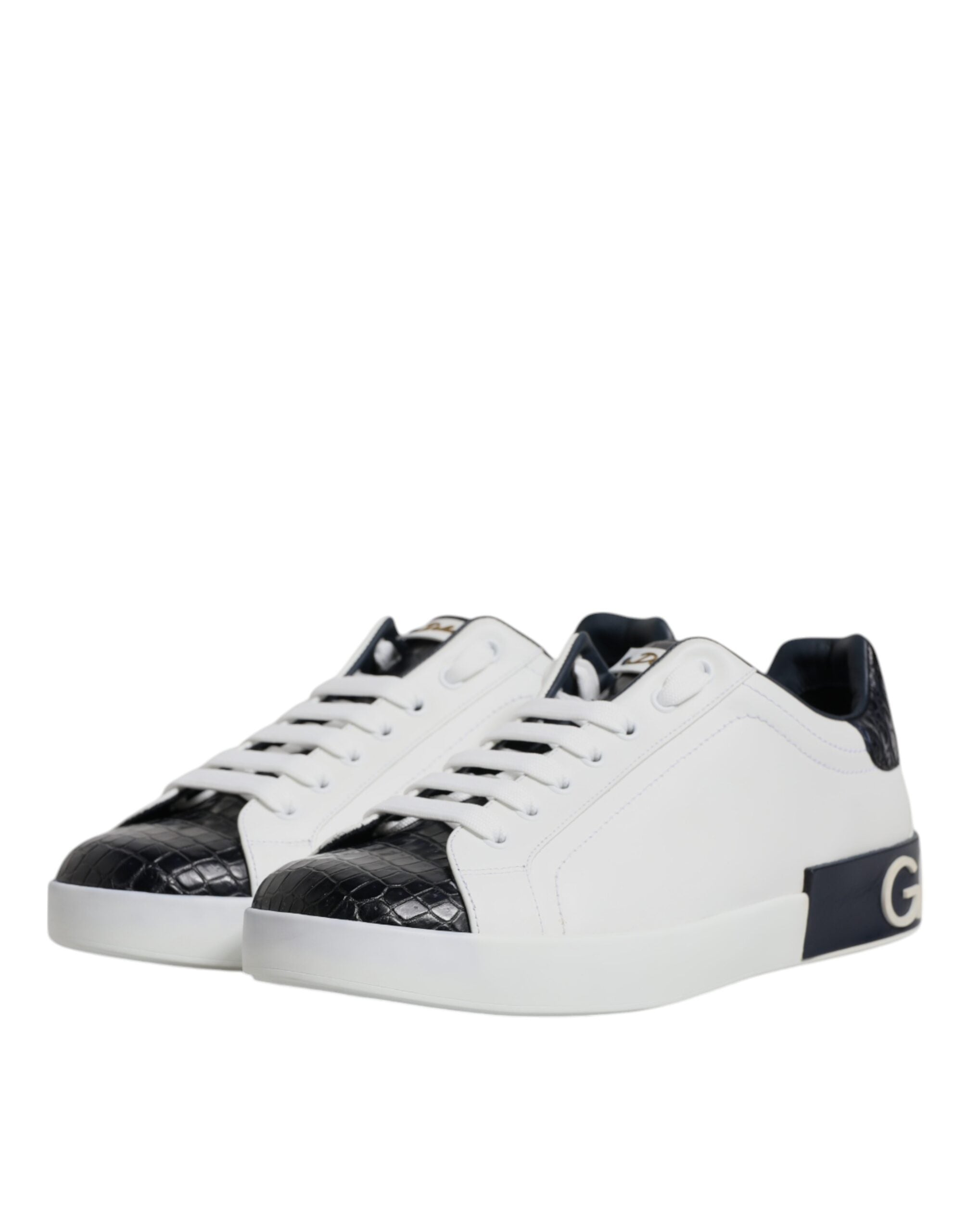 Dolce & Gabbana White Black Leather Portofino Sneaker Men's Shoes (Pre-Owned)