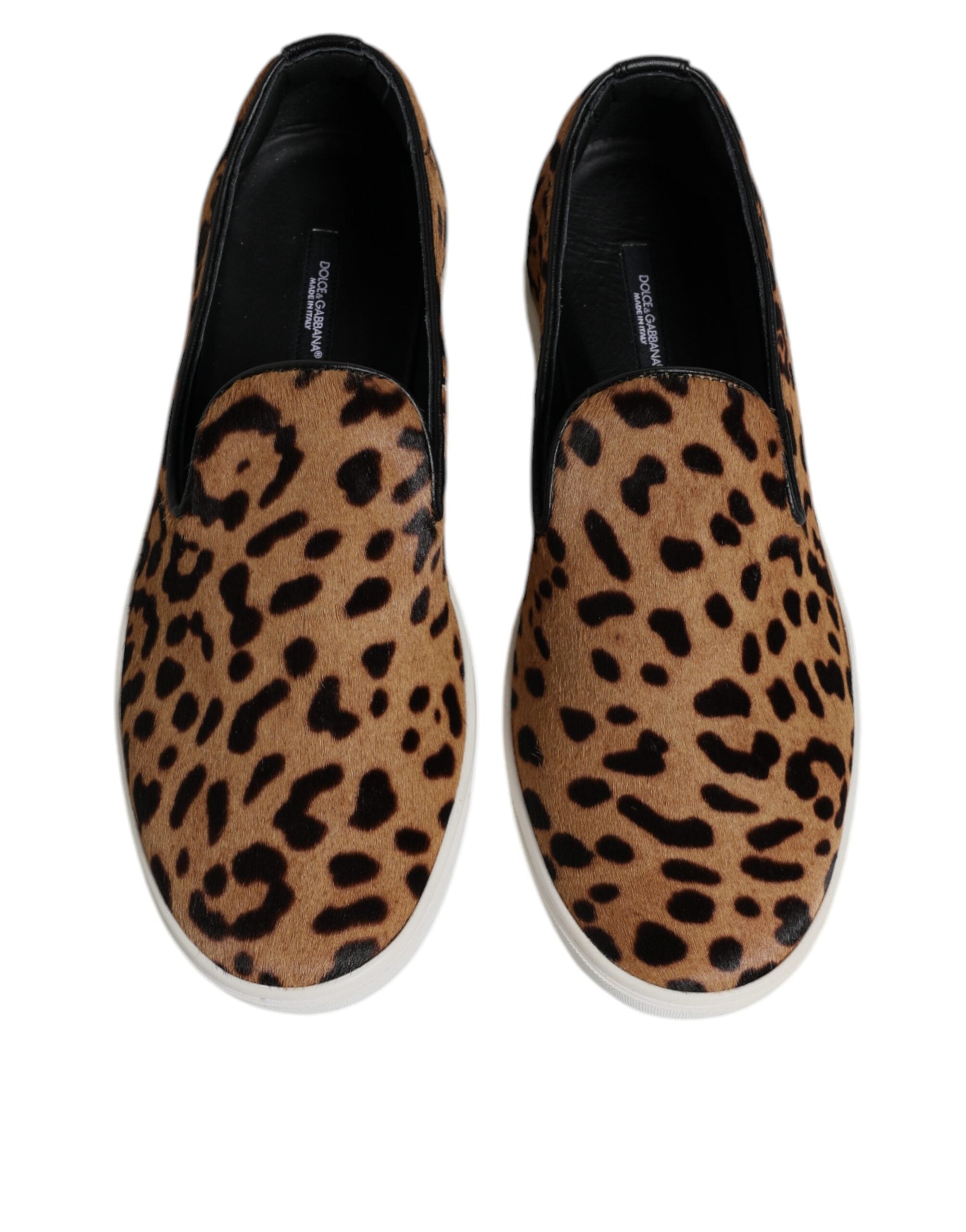 Dolce & Gabbana Brown Calfskin Fur Leopard Sneakers Men's Shoes