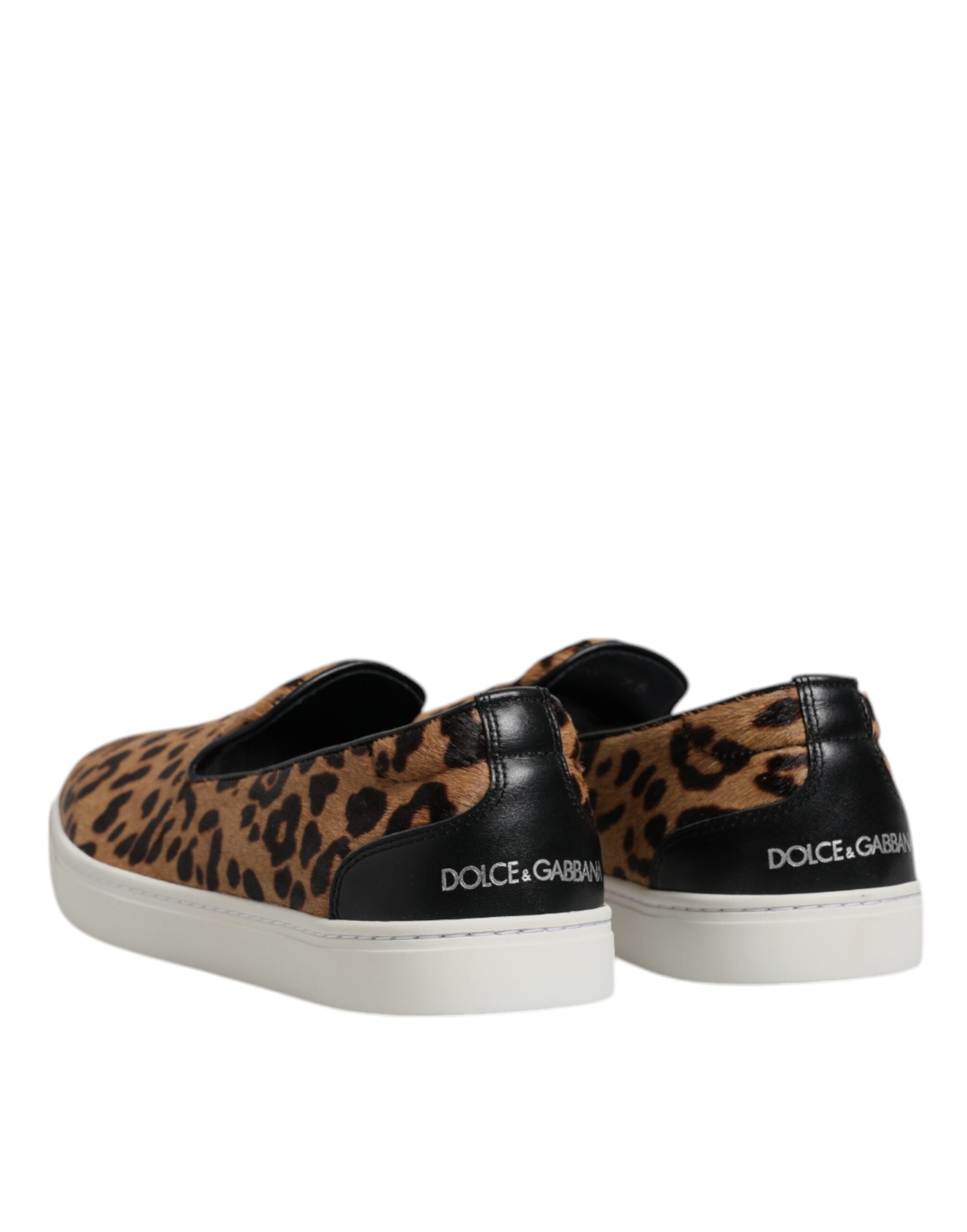 Dolce & Gabbana Brown Calfskin Fur Leopard Sneakers Men's Shoes