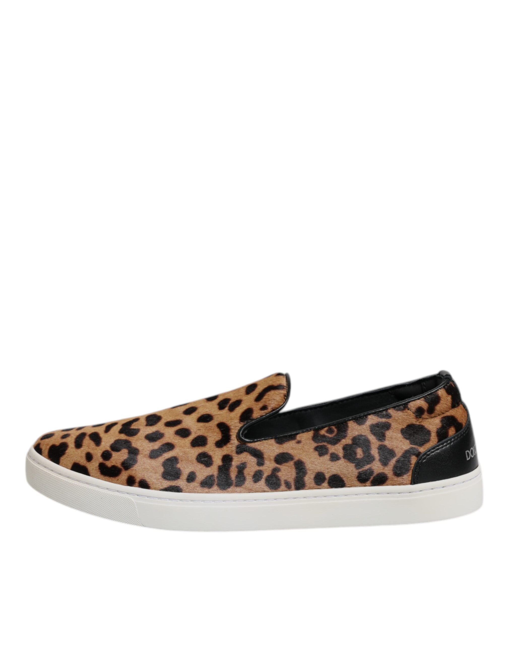 Dolce & Gabbana Brown Calfskin Fur Leopard Sneakers Men's Shoes