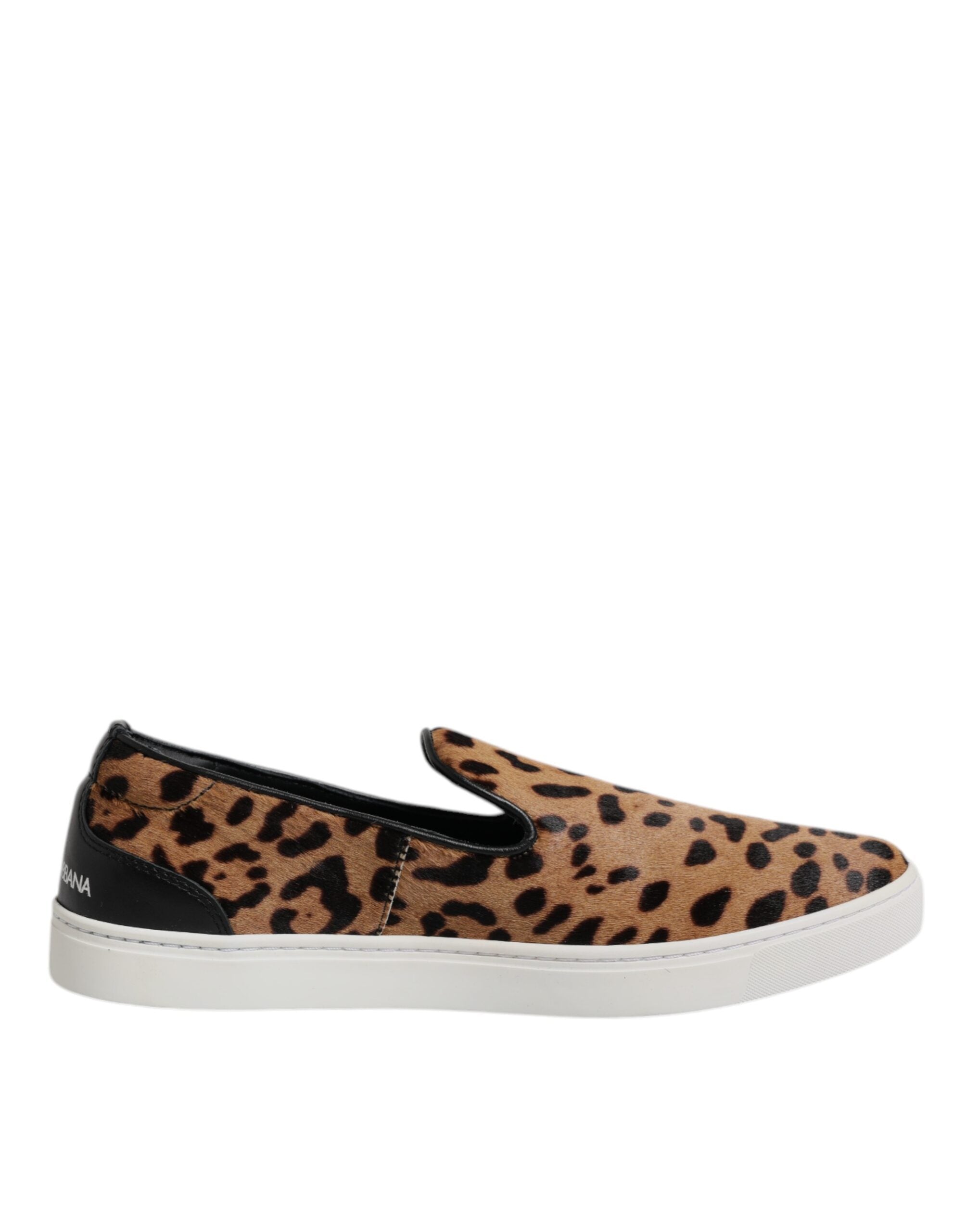 Dolce & Gabbana Brown Calfskin Fur Leopard Sneakers Men's Shoes