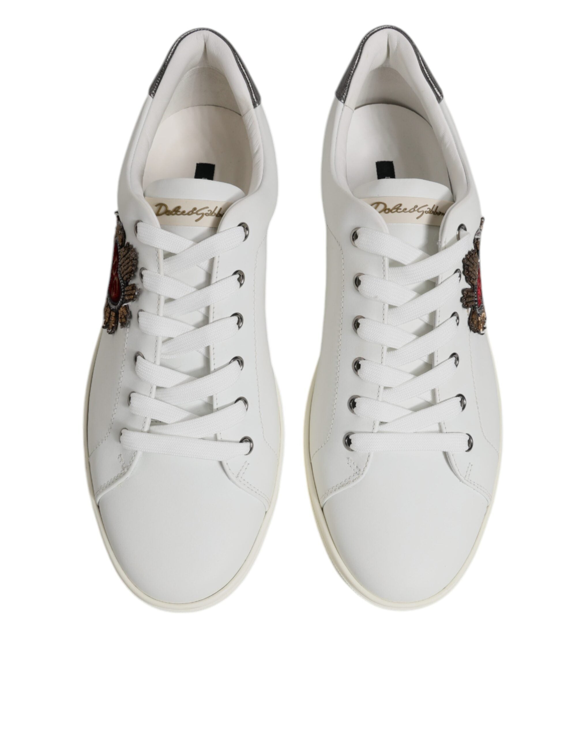 Dolce & Gabbana White Leather Heart Embellished Sneakers Men's Shoes (Pre-Owned)