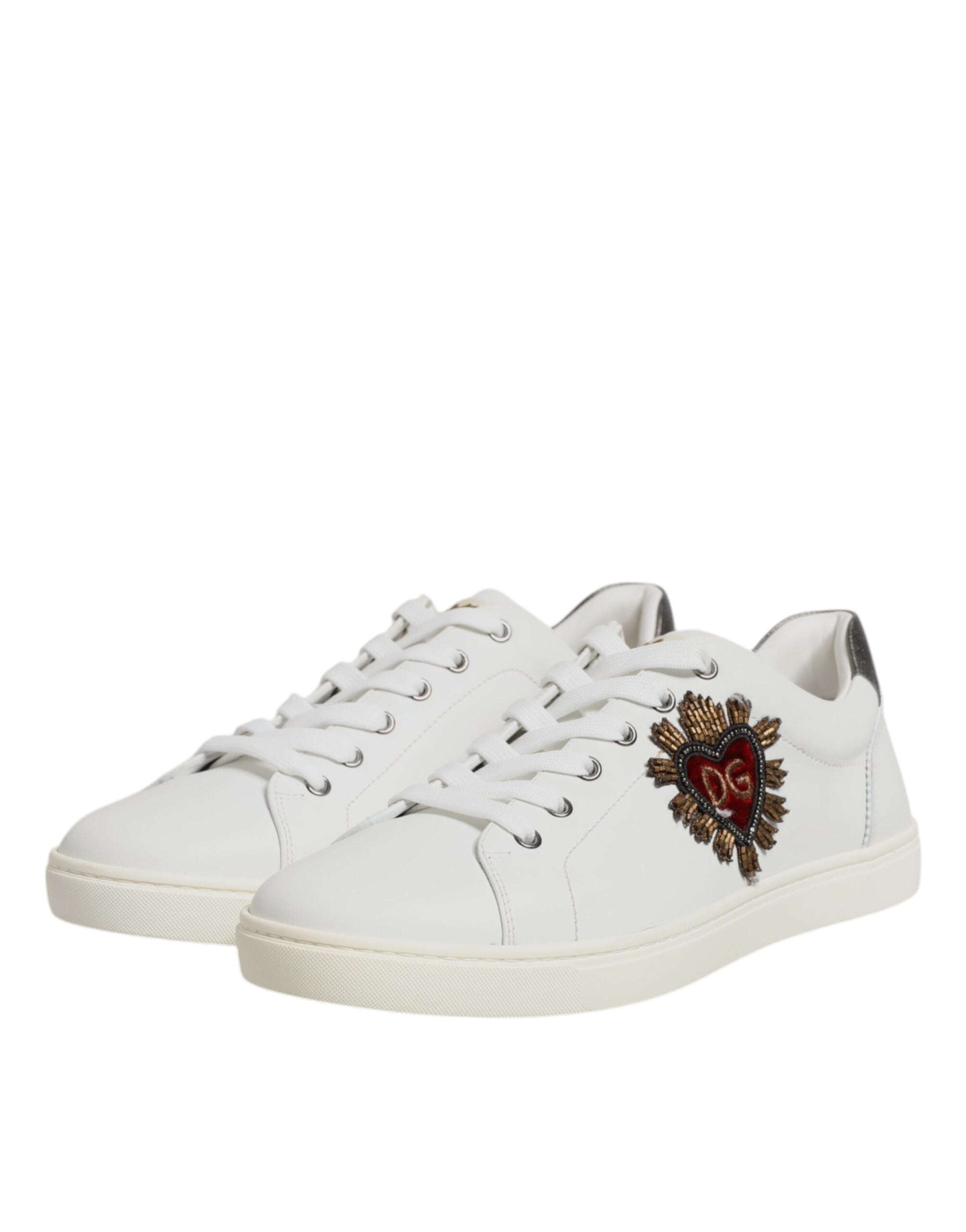 Dolce & Gabbana White Leather Heart Embellished Sneakers Men's Shoes (Pre-Owned)