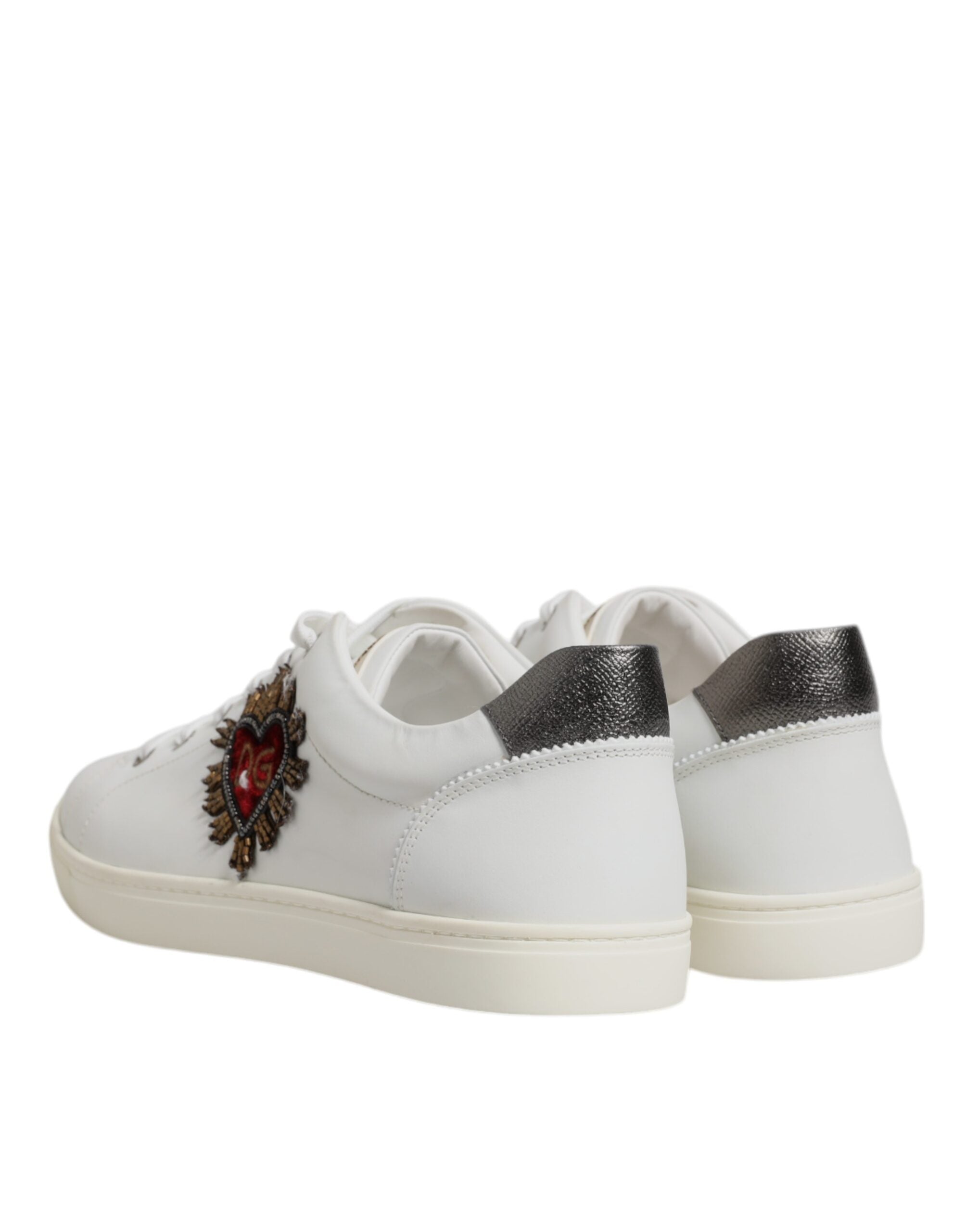 Dolce & Gabbana White Leather Heart Embellished Sneakers Men's Shoes (Pre-Owned)