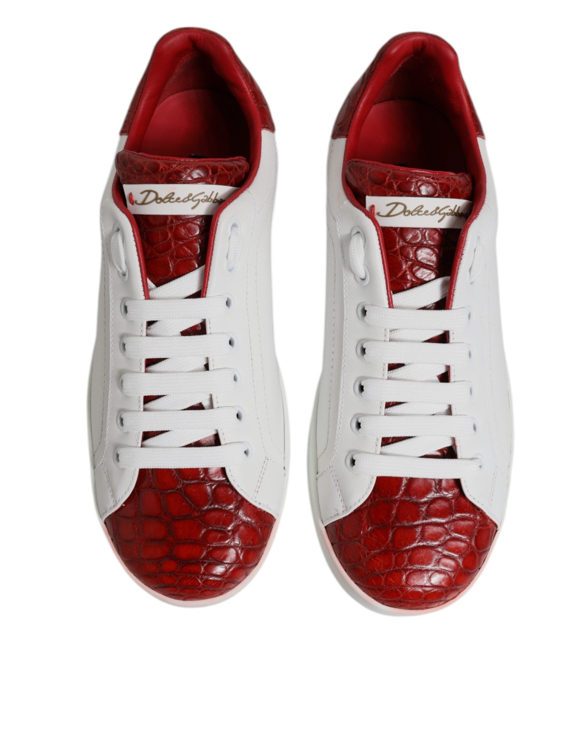 Dolce & Gabbana White Red Leather Portofino Men Sneaker Men's Shoes (Pre-Owned)