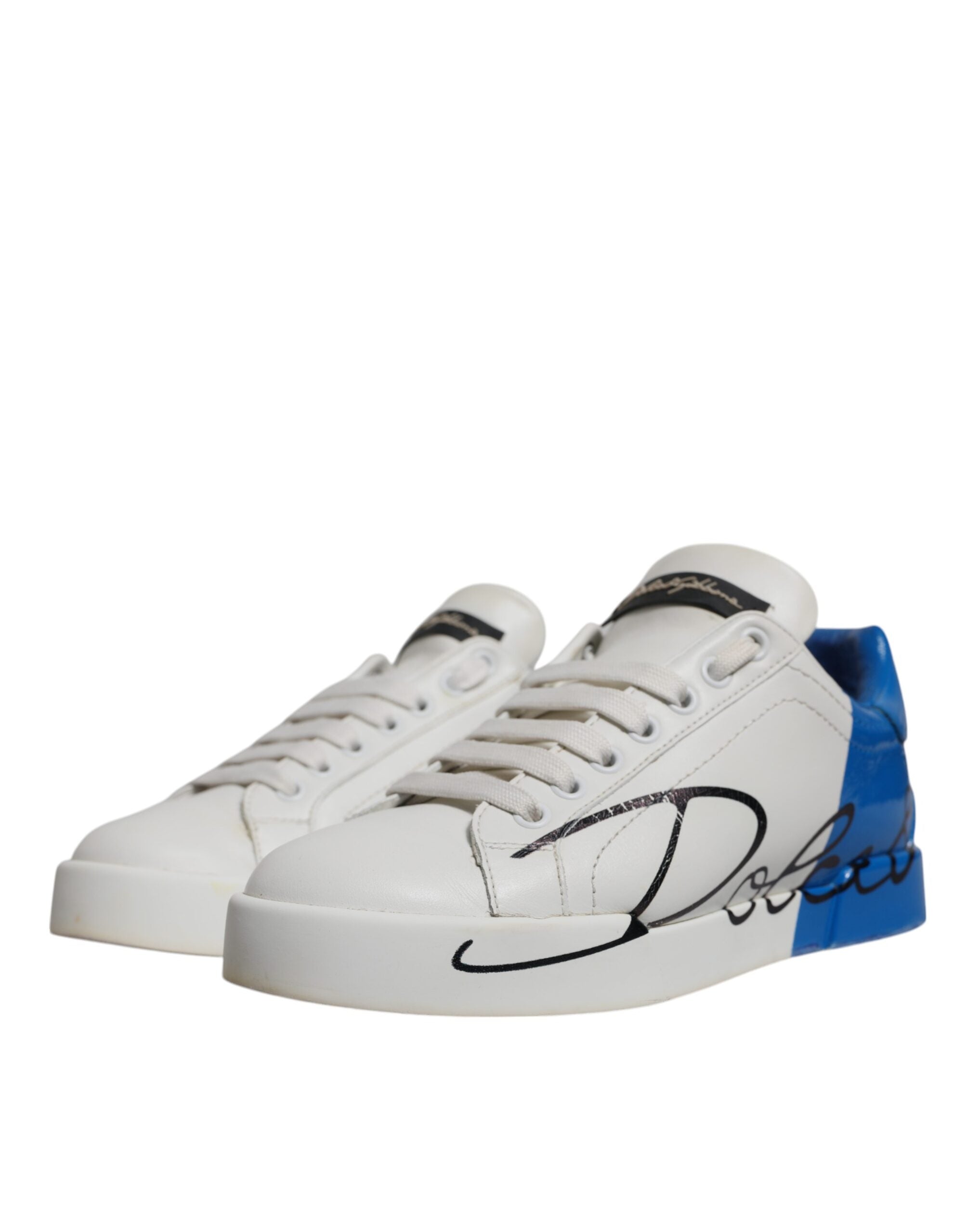 Dolce & Gabbana White Blue Logo Portofino Sneakers Women's Shoes