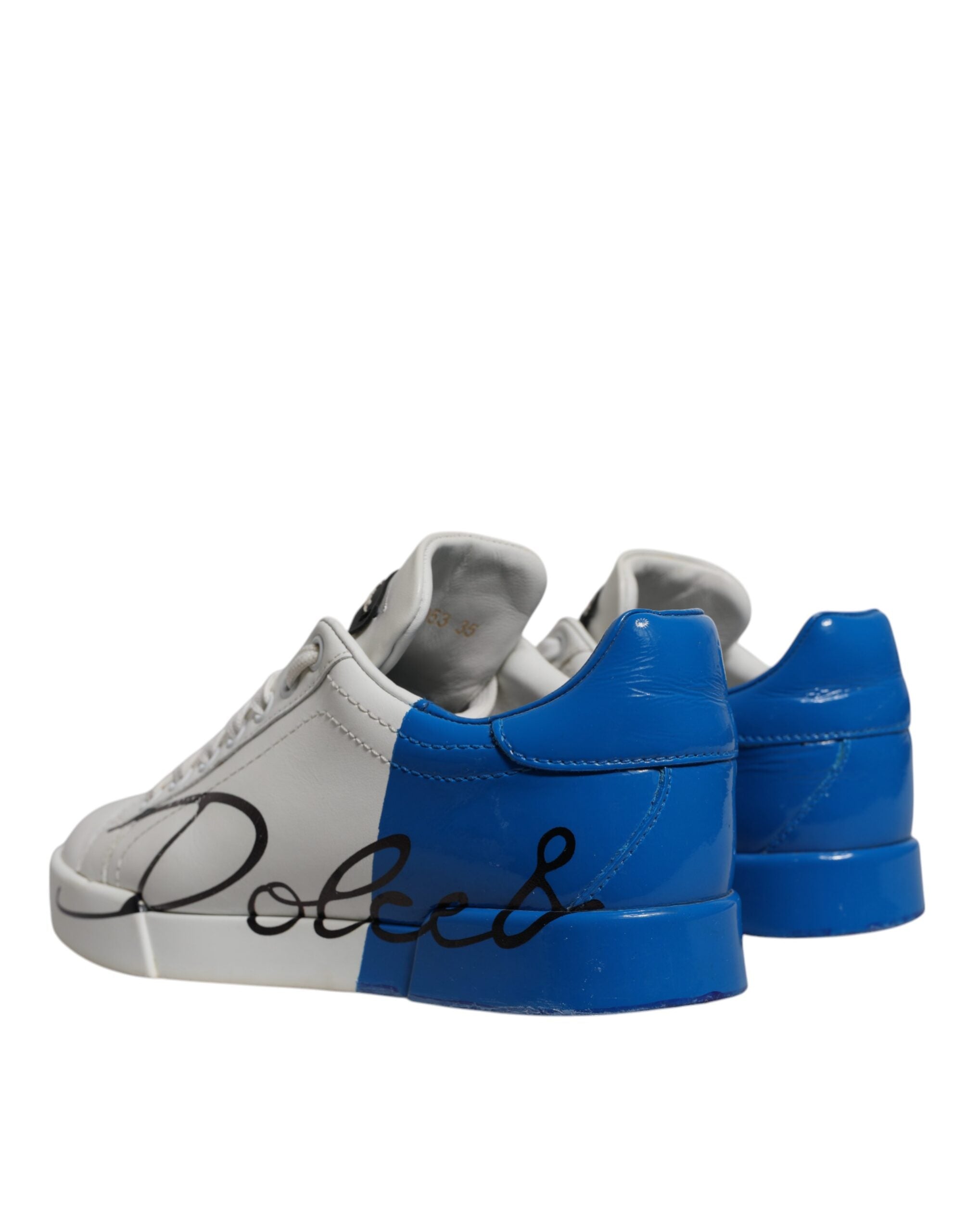 Dolce & Gabbana White Blue Logo Portofino Sneakers Women's Shoes