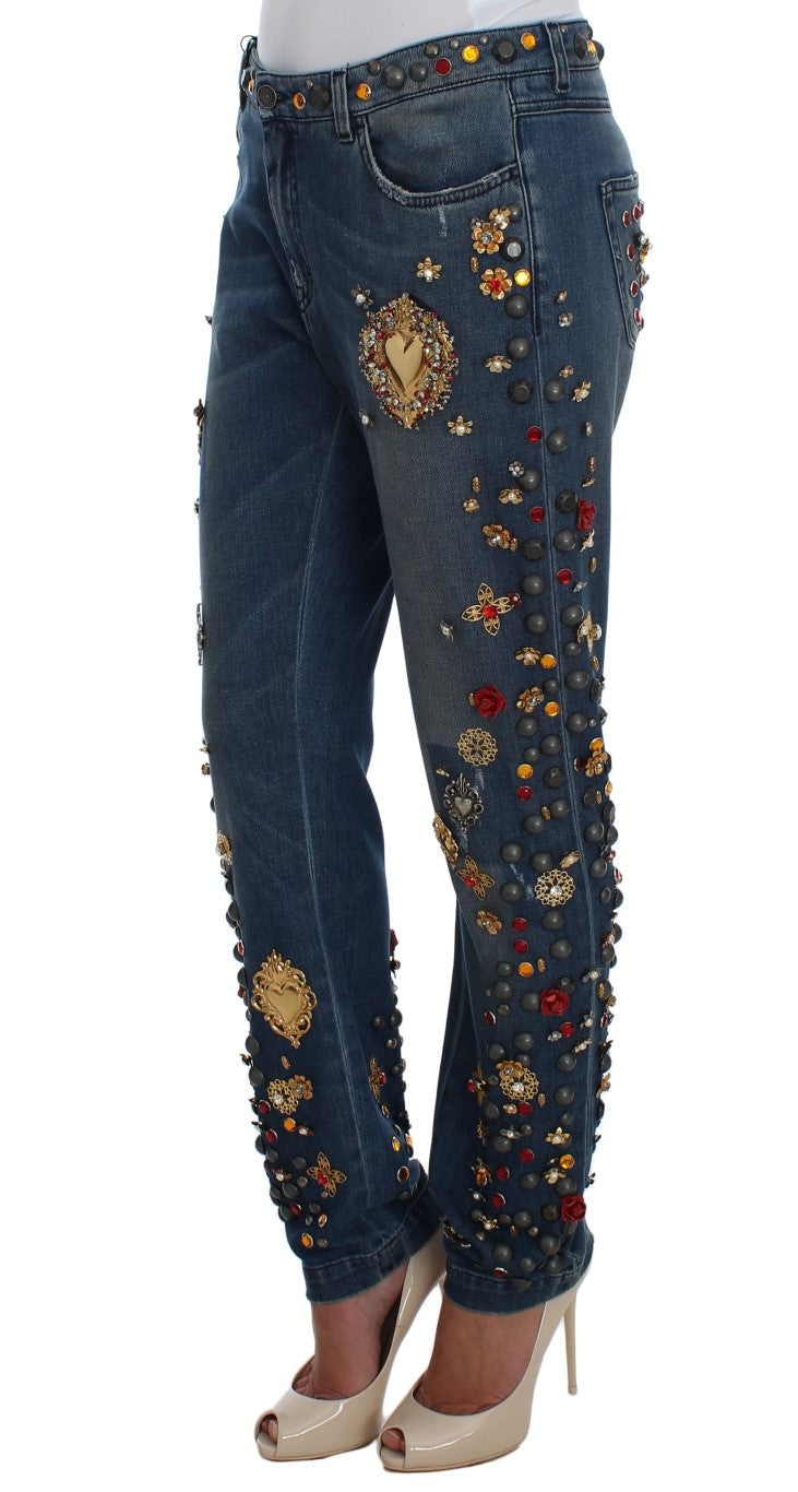 Dolce & Gabbana Crystal Roses Heart Embellished Women's Jeans