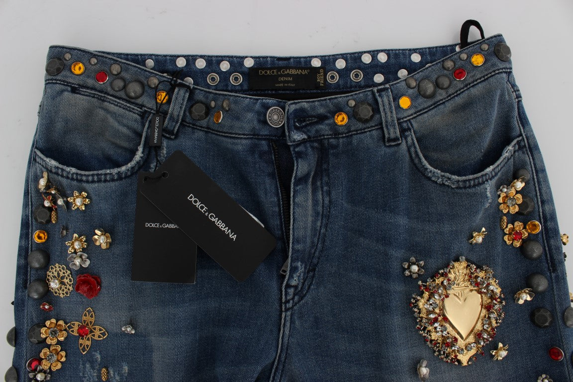 Dolce & Gabbana Crystal Roses Heart Embellished Women's Jeans