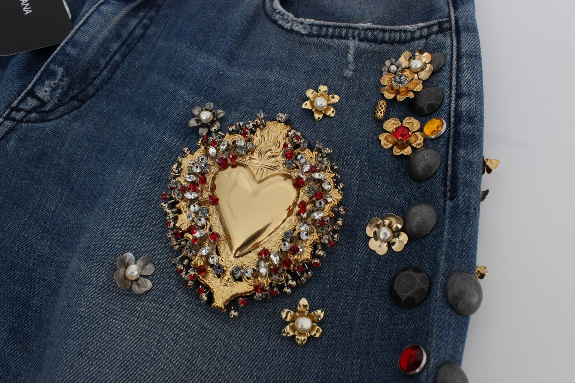 Dolce & Gabbana Crystal Roses Heart Embellished Women's Jeans