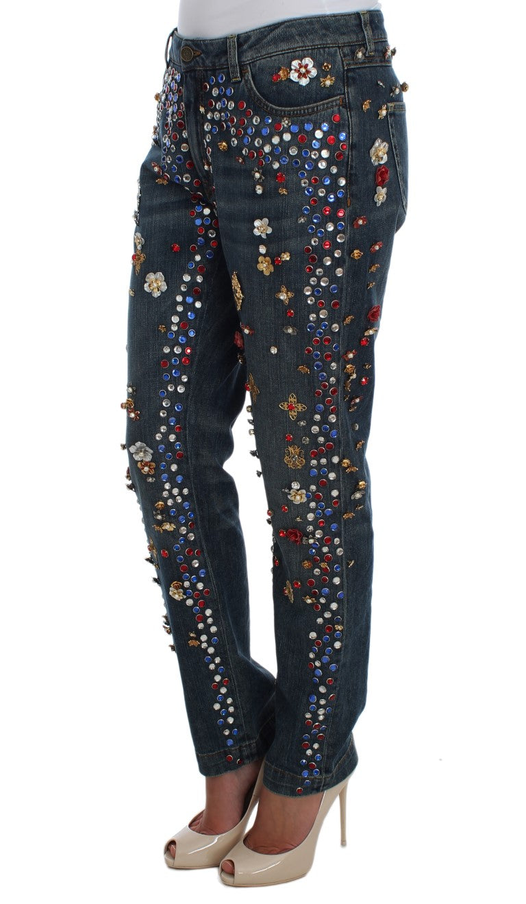 Dolce & Gabbana Crystal Roses Heart Embellished Women's Jeans