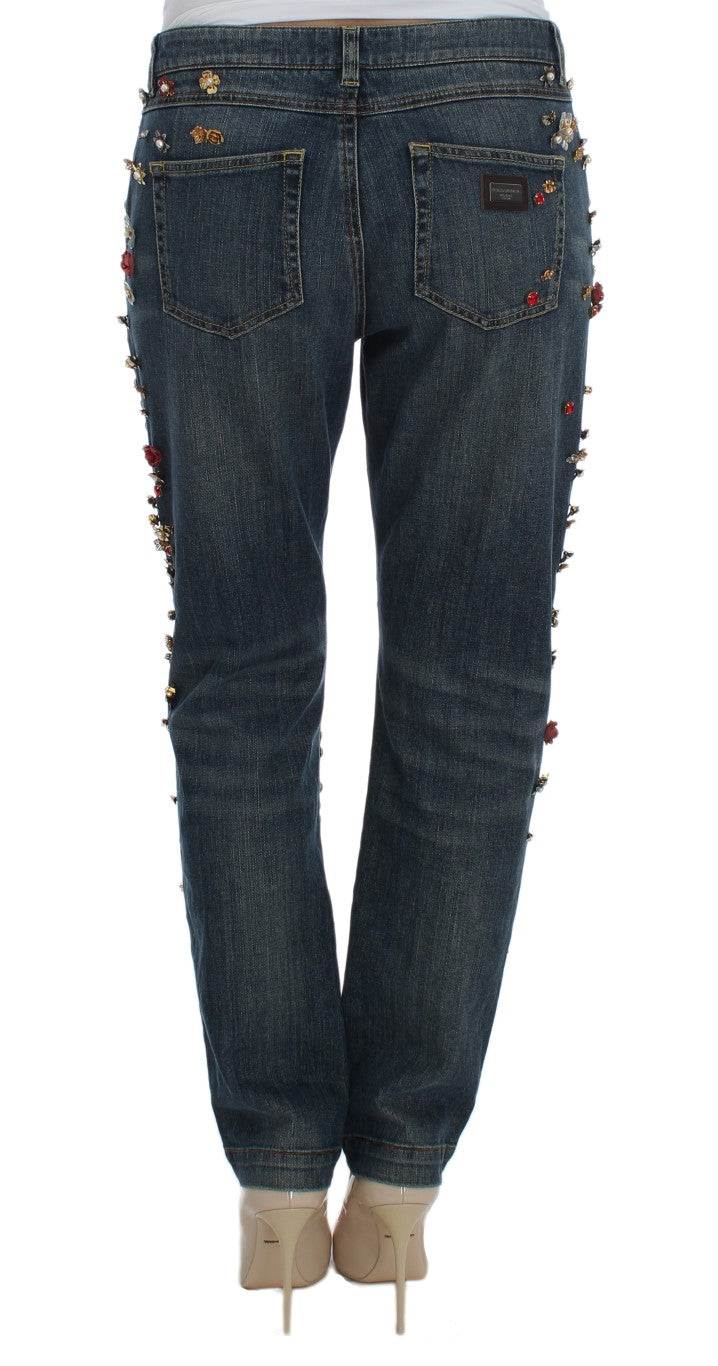 Dolce & Gabbana Crystal Roses Heart Embellished Women's Jeans