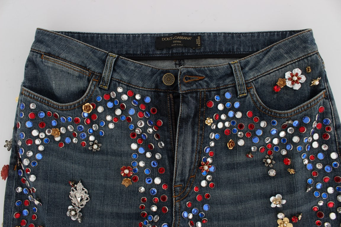 Dolce & Gabbana Crystal Roses Heart Embellished Women's Jeans