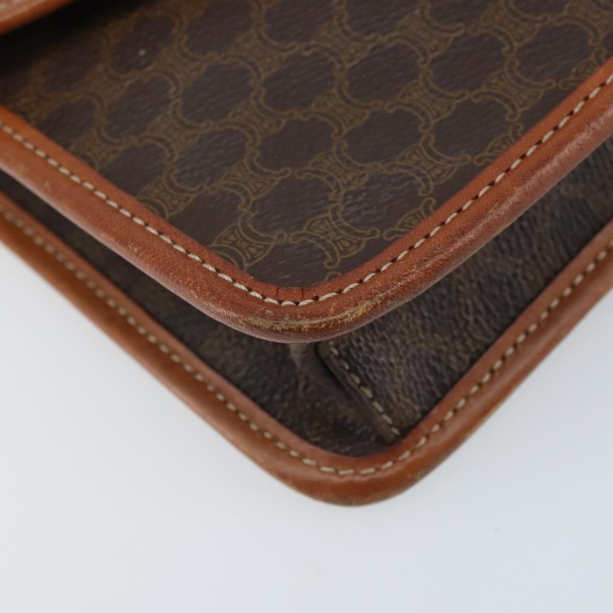 Celine Vintage Macadam Circle Logo Canvas And Leather Brown Canvas Shoulder Bag Bag (Pre-Owned)