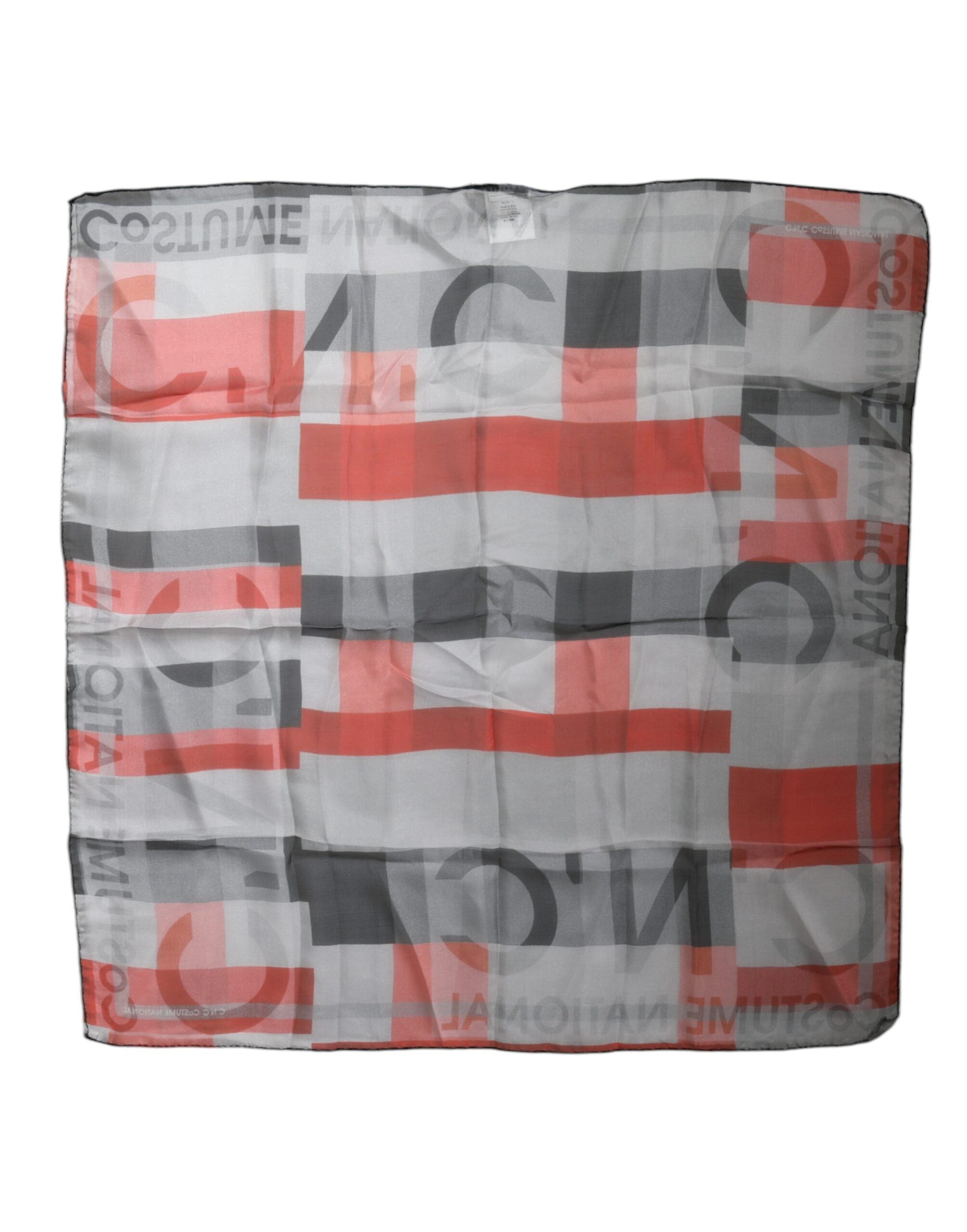 Costume National Gray Red Silk Square Neck Wrap Women's Scarf