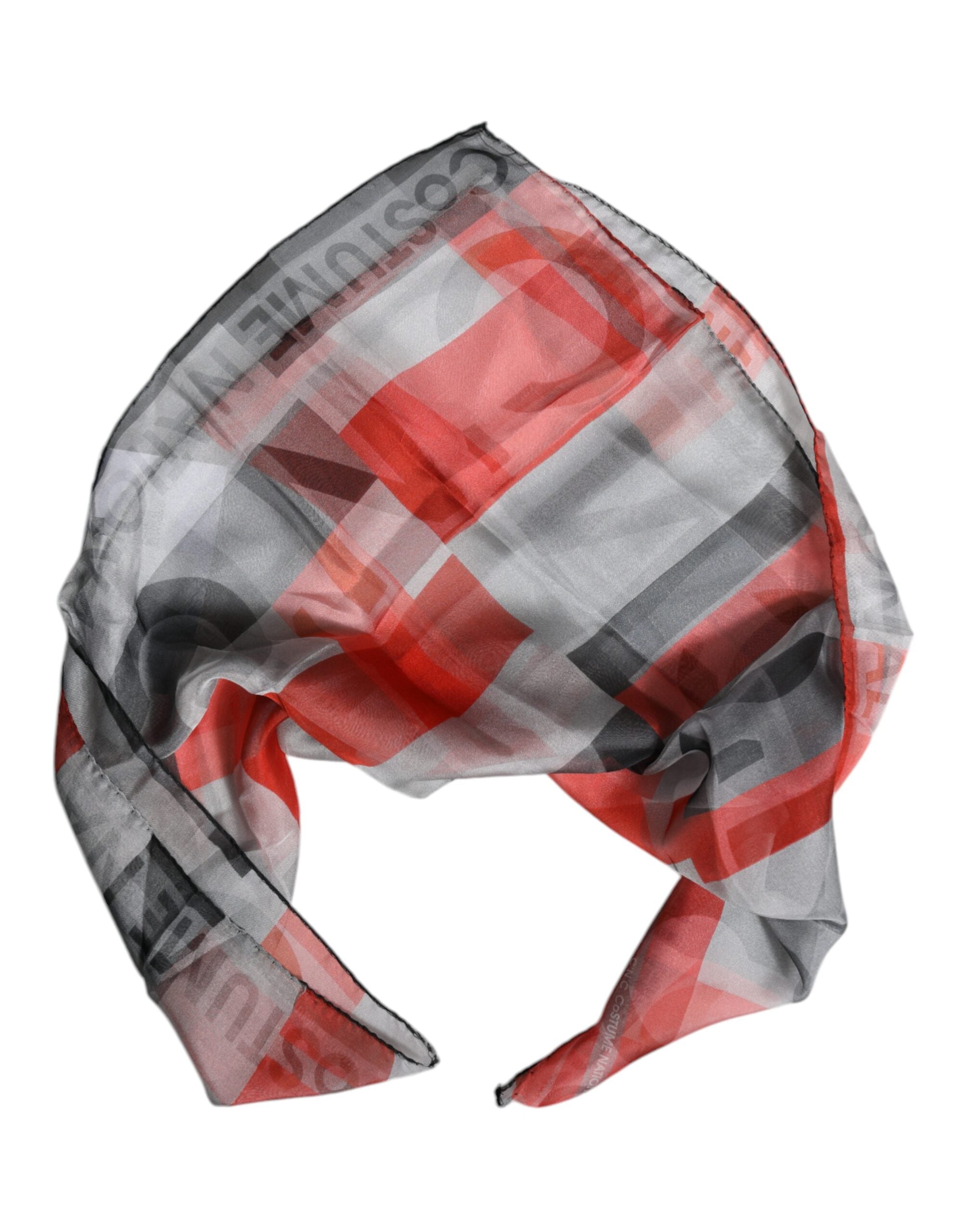 Costume National Gray Red Silk Square Neck Wrap Women's Scarf