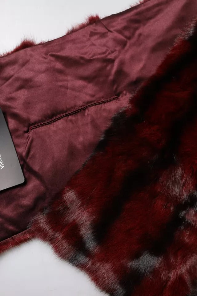 Dolce & Gabbana Black Red Stripe Fur Shawl Neck Wrap Women's Scarf