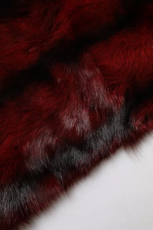 Dolce & Gabbana Black Red Stripe Fur Shawl Neck Wrap Women's Scarf