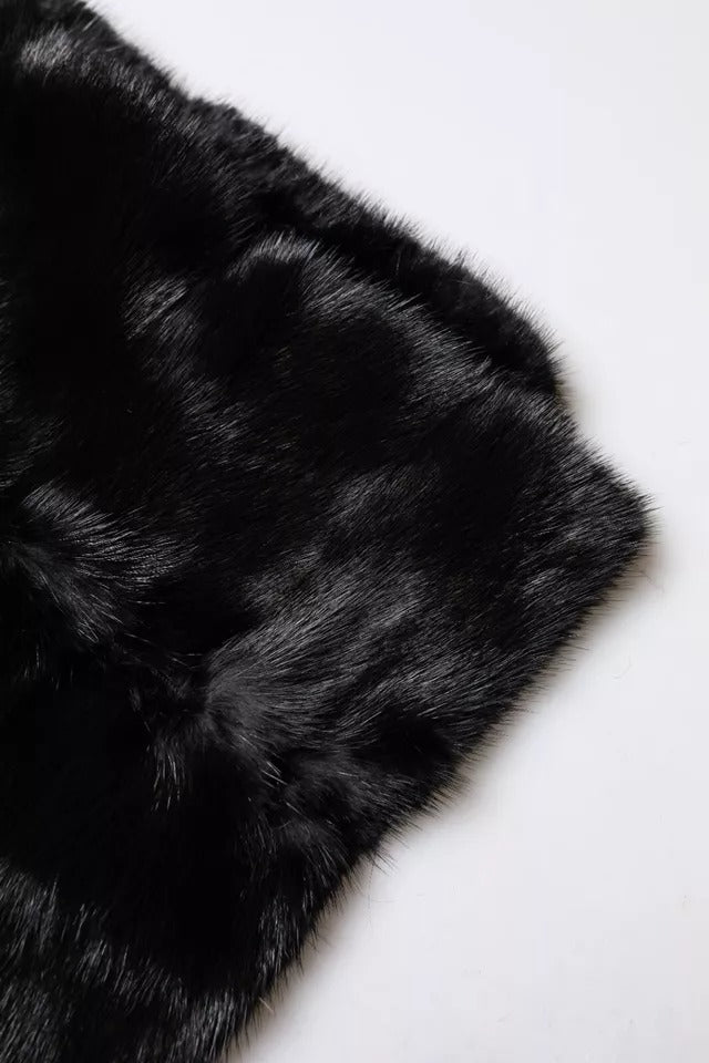 Dolce & Gabbana Black Fur Shawl Neck Wrap Cover Collar Women's Scarf