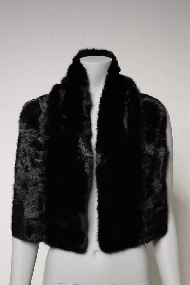Dolce & Gabbana Black Fur Shawl Neck Wrap Cover Collar Women's Scarf