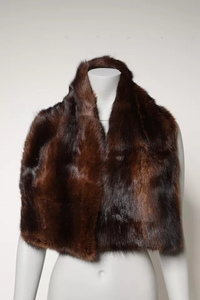 Dolce & Gabbana Black Brown Stripe Fur Shawl Wrap Women's Scarf
